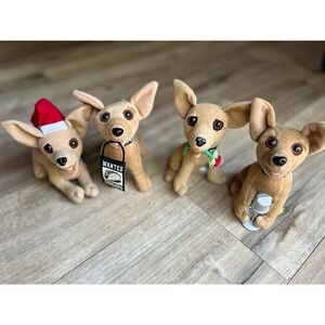 Taco Bell Chihuahua Plush Lot of 4 w/ Santa Hat, Wanted Chalupa Tag & Mic